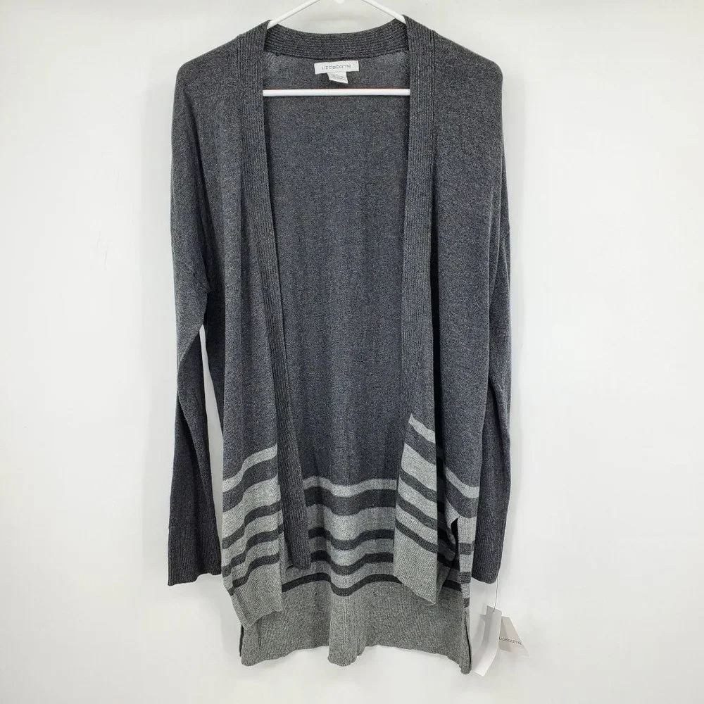 NWT Liz Claiborne‎ Long Sleeved Split Hem Open Front Grey Cardigan Small